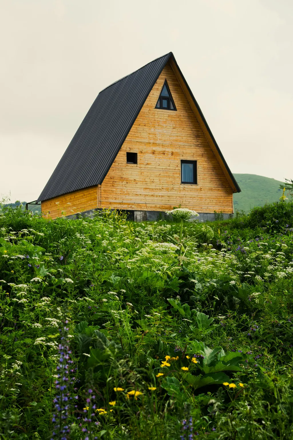 Casa en forma de A entre la hierba (imagen conceptual)